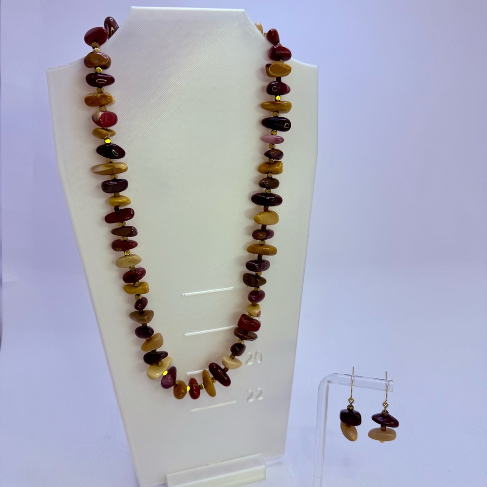 Artisan Mookaite Jasper Nugget and Hematite Necklace and Matching Earrings - Picture 5 of 13